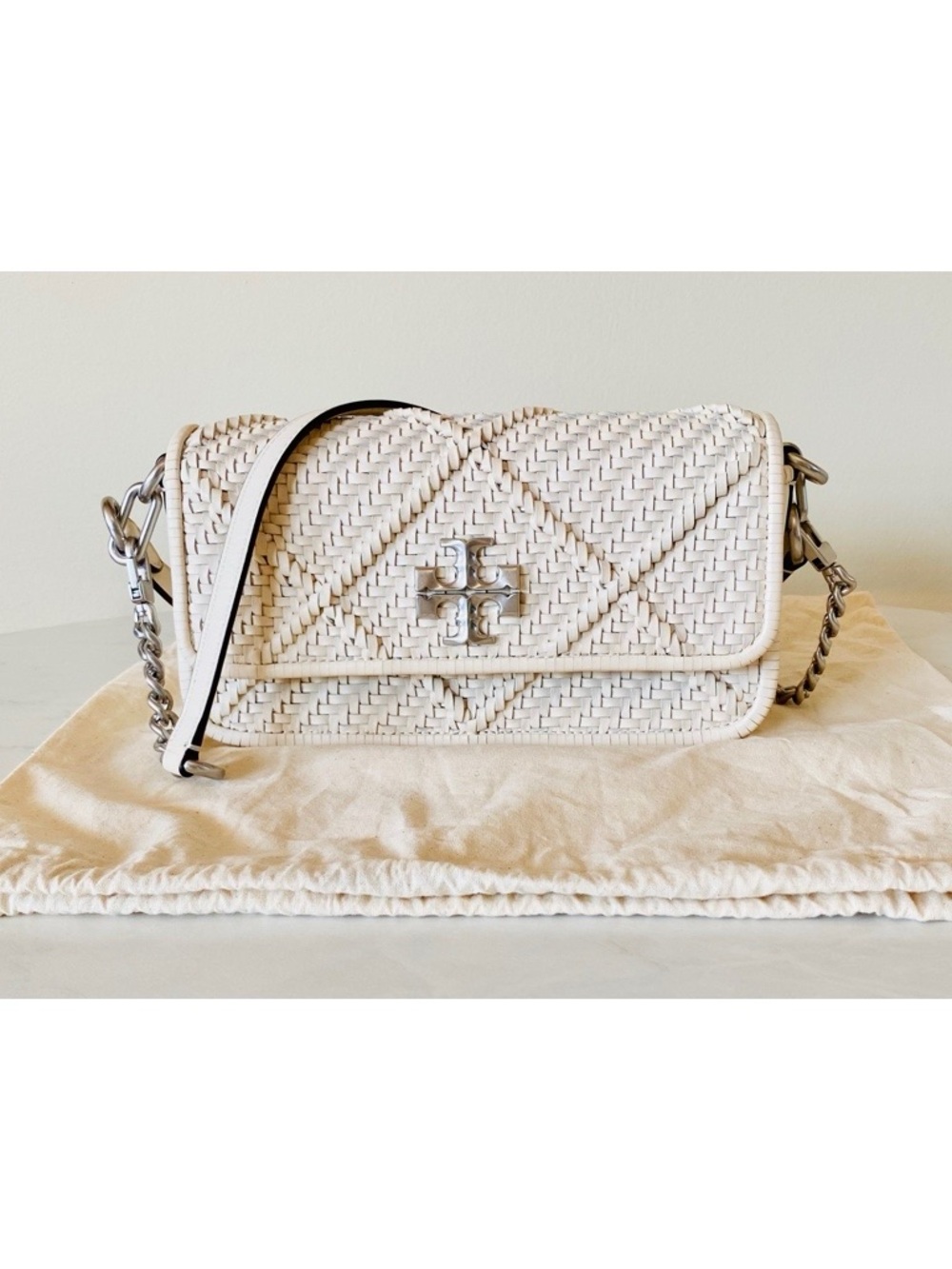 Tory Burch Kira Chevron Woven Small Convertible Shoulder Bag - New Ivory